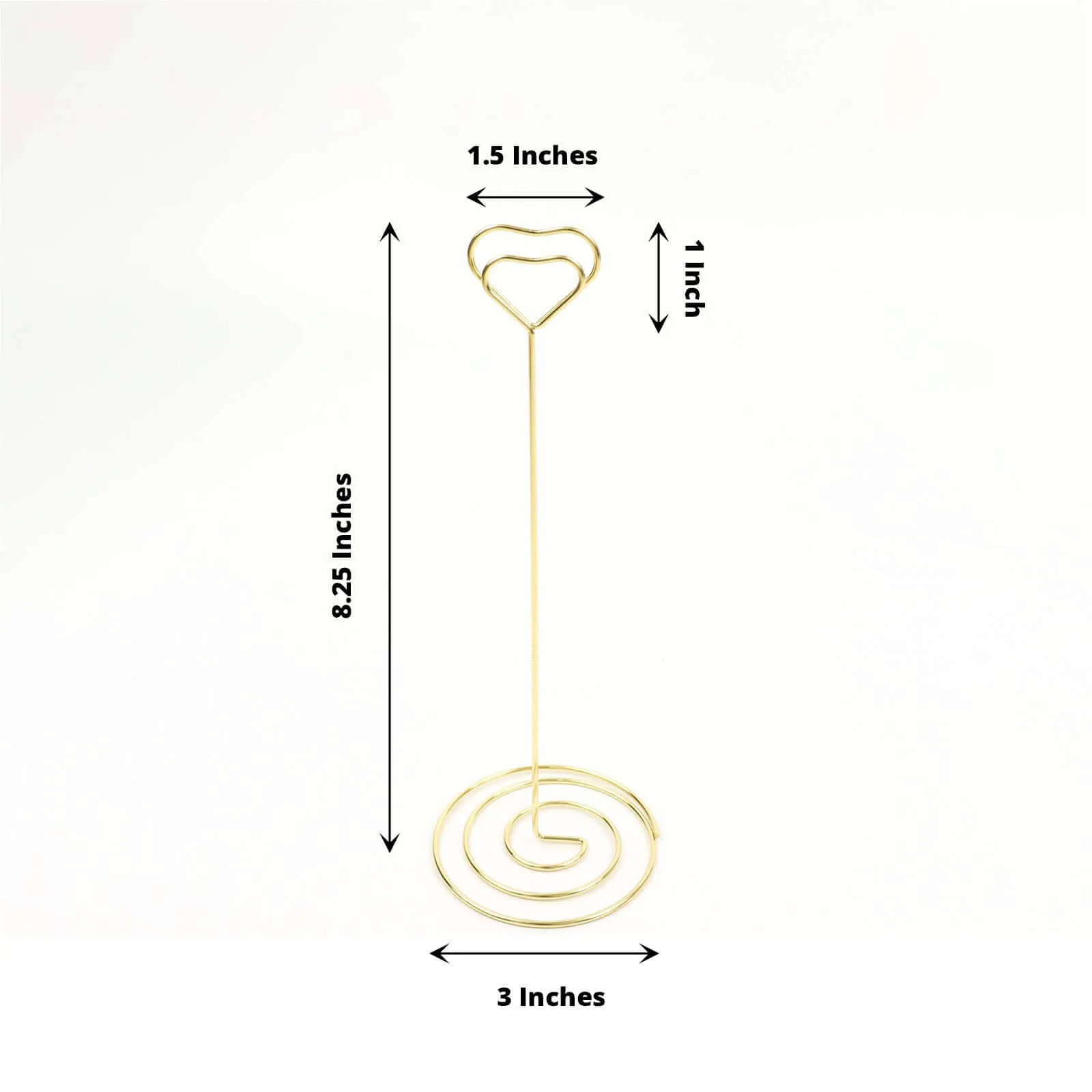 10 Pack Gold Metal Heart Card Holder Stands, Table Number Stands, Wedding Table Place Card Menu Clips 8"