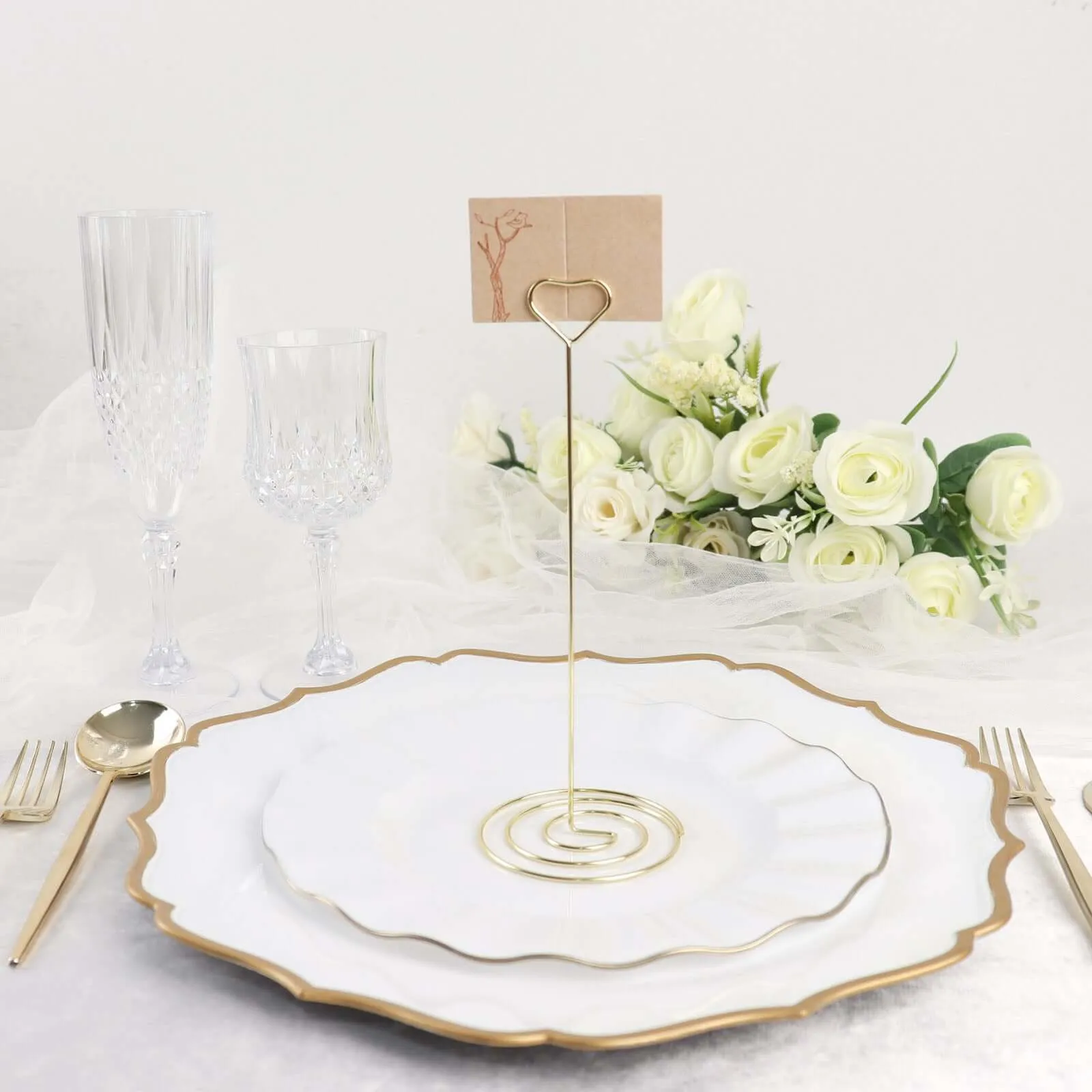 10 Pack Gold Metal Heart Card Holder Stands, Table Number Stands, Wedding Table Place Card Menu Clips 8"