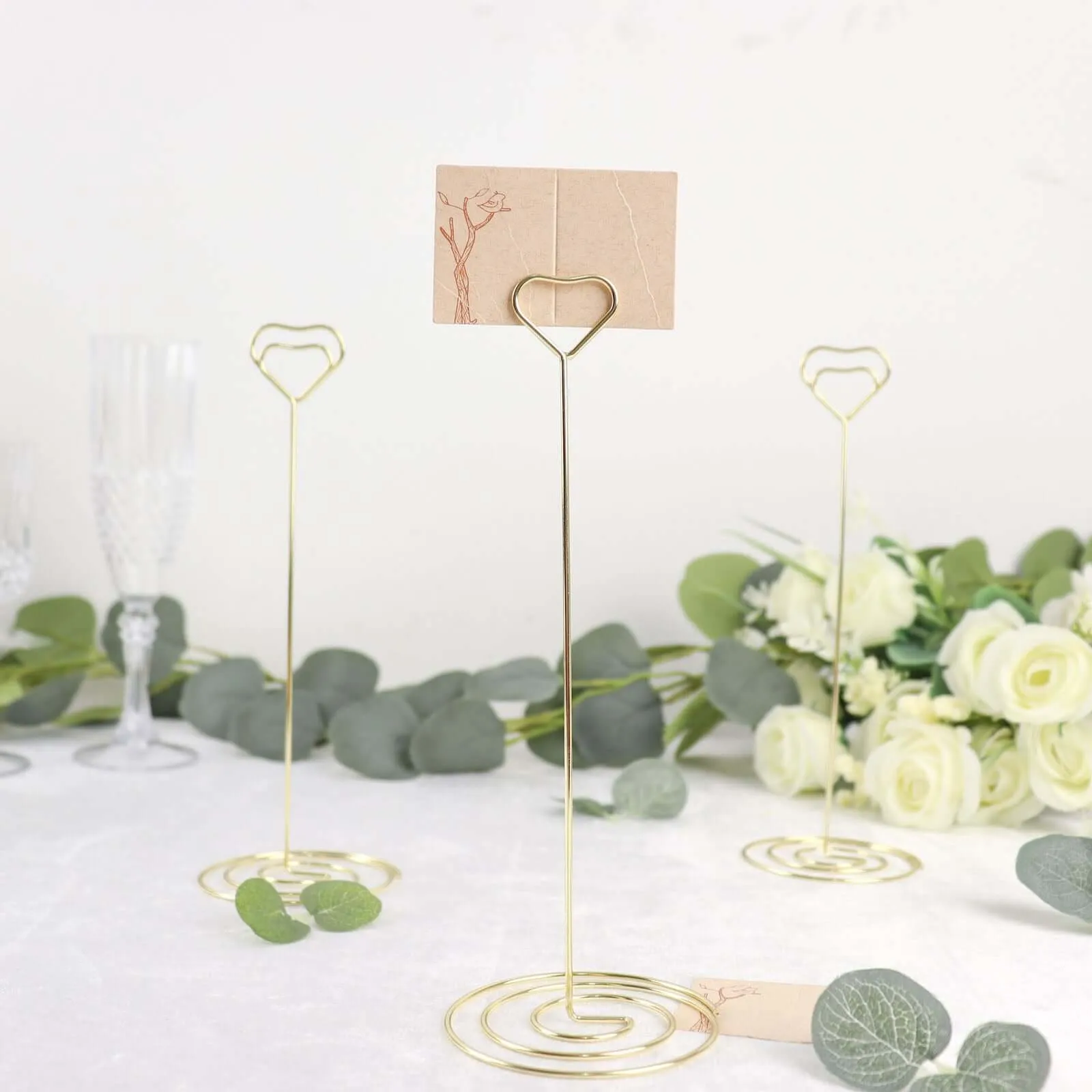 10 Pack Gold Metal Heart Card Holder Stands, Table Number Stands, Wedding Table Place Card Menu Clips 8"