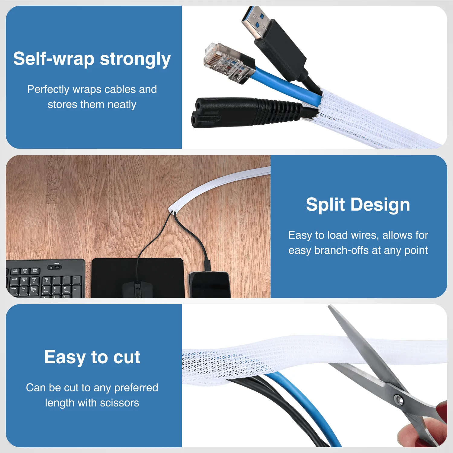 10ft-1/4inch White Cable Management Sleeves