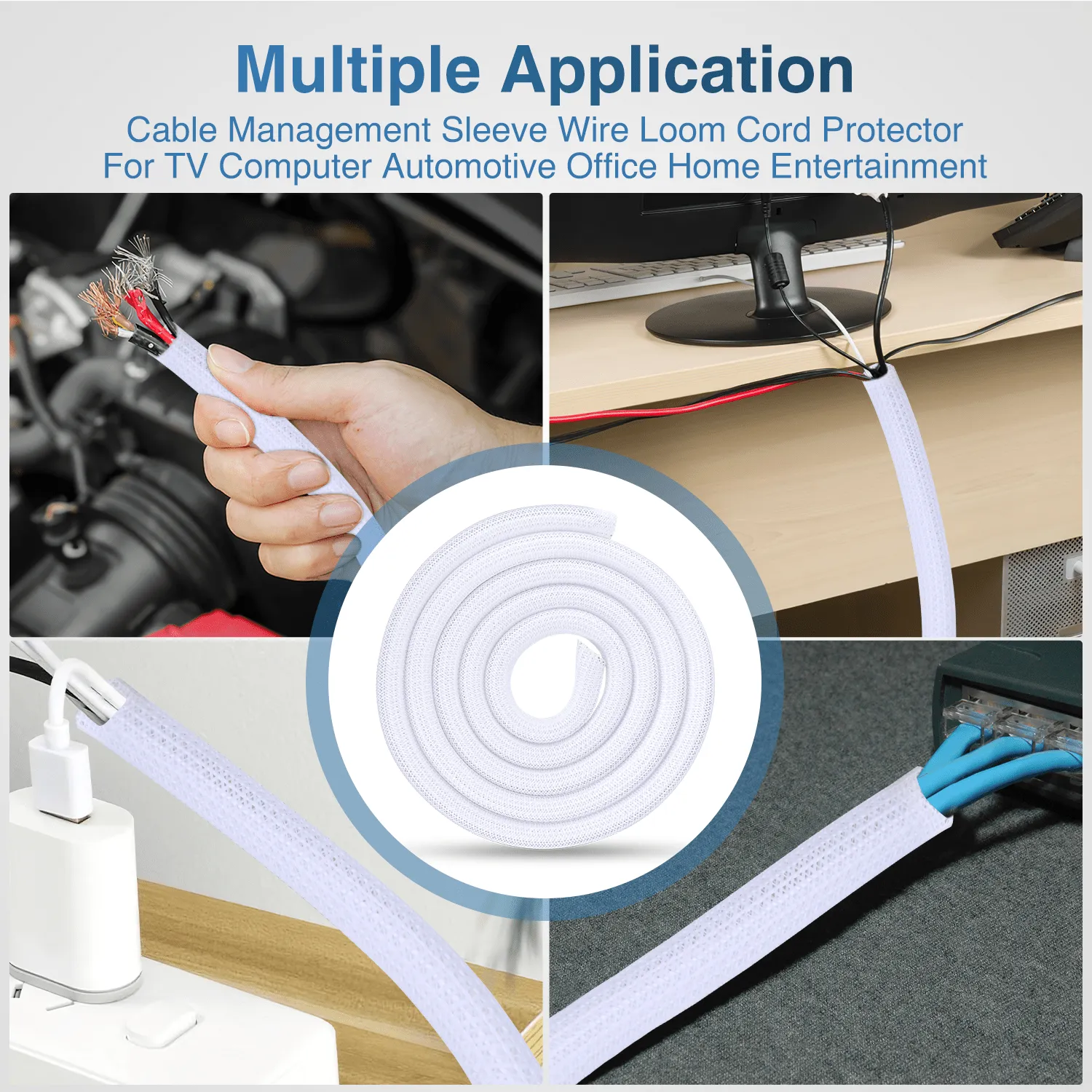 10ft-1/4inch White Cable Management Sleeves