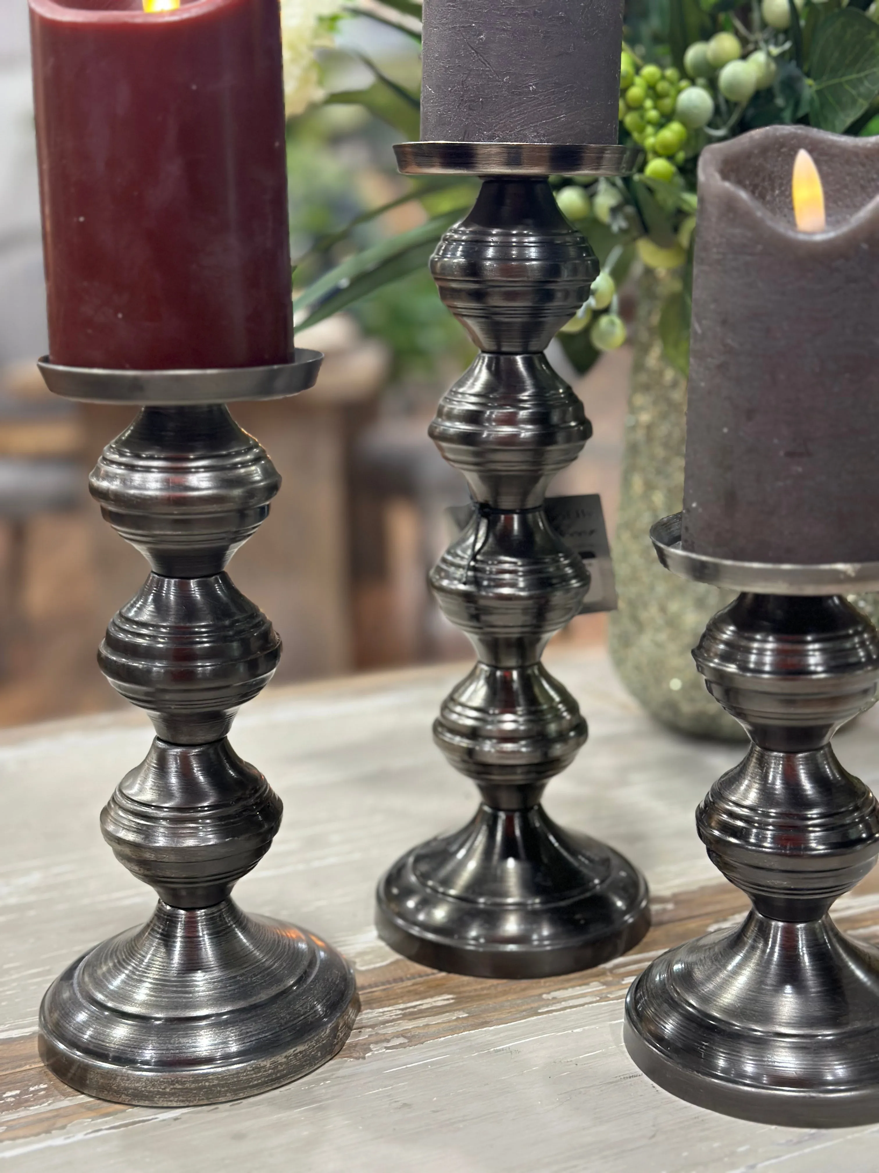 12",9"& 7"Pillar Candle Holder Set Of 3