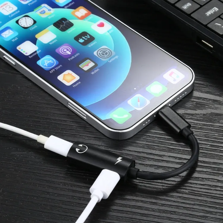 2 in 1 8 Pin Male to Dual 8 Pin Female Charging and Listening to Music Audio Earphone Adapter, Compatible with All IOS Systems(Black)