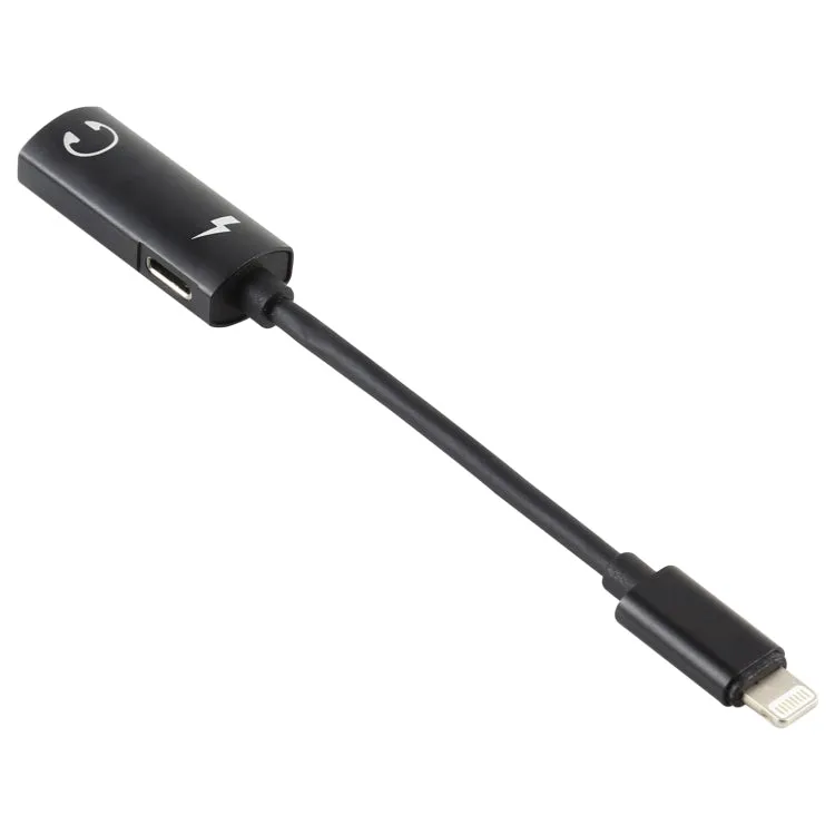 2 in 1 8 Pin Male to Dual 8 Pin Female Charging and Listening to Music Audio Earphone Adapter, Compatible with All IOS Systems(Black)