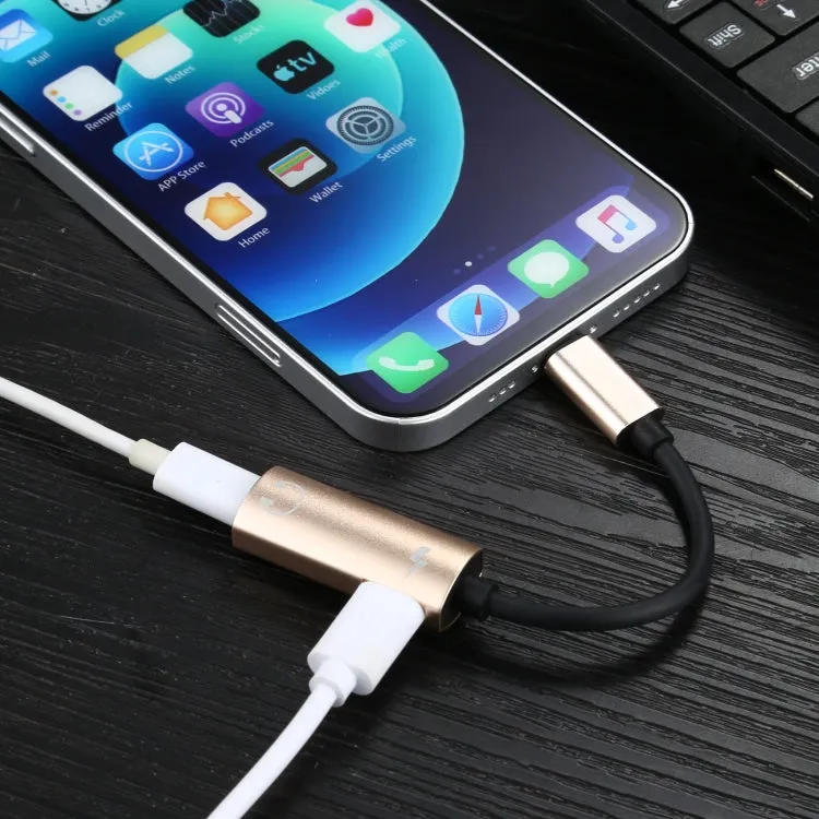 2 in 1 8 Pin Male to Dual 8 Pin Female Charging and Listening to Music Audio Earphone Adapter, Compatible with All IOS Systems(Gold)