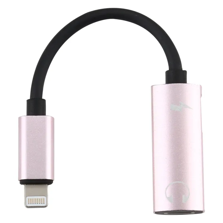 2 in 1 8 Pin Male to Dual 8 Pin Female Charging and Listening to Music Audio Earphone Adapter, Compatible with All IOS Systems(Rose Gold)