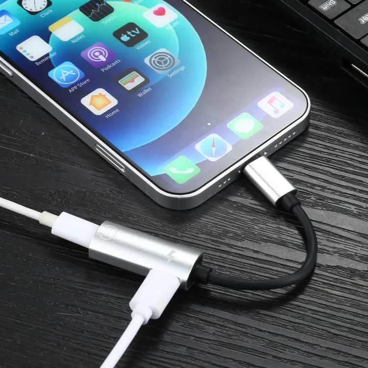 2 in 1 8 Pin Male to Dual 8 Pin Female Charging and Listening to Music Audio Earphone Adapter, Compatible with All IOS Systems(Silver)
