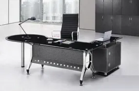 2Meter Glass Executive Desk - L Shape