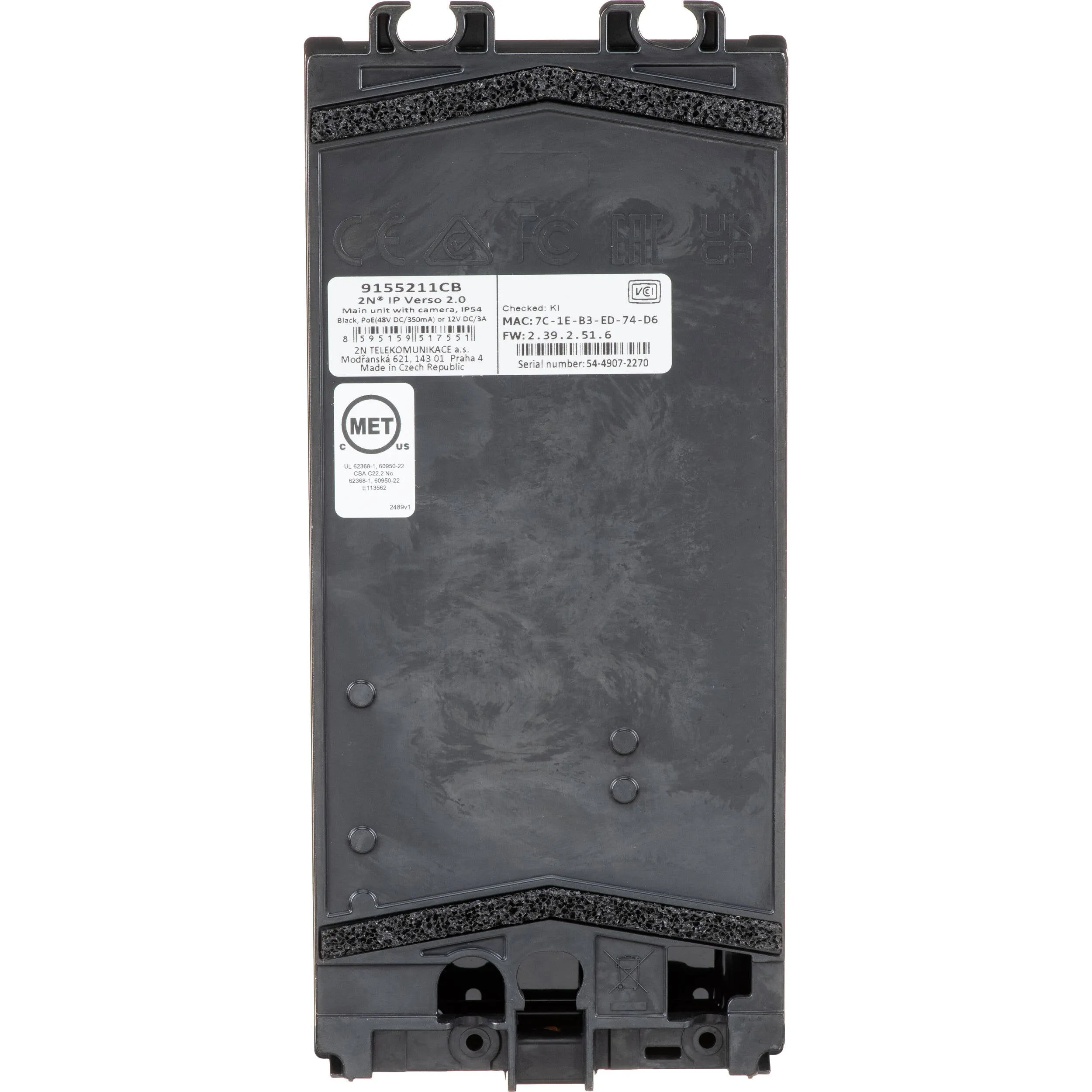 2N IP Verso 2.0 Main Unit Intercom (Black)
