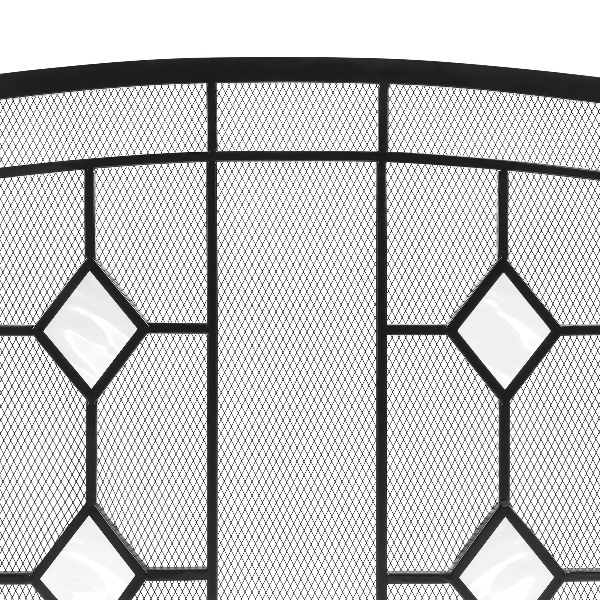 3-Panel 48x30in Glass Diamond Accent Handcrafted Iron Fireplace Screen