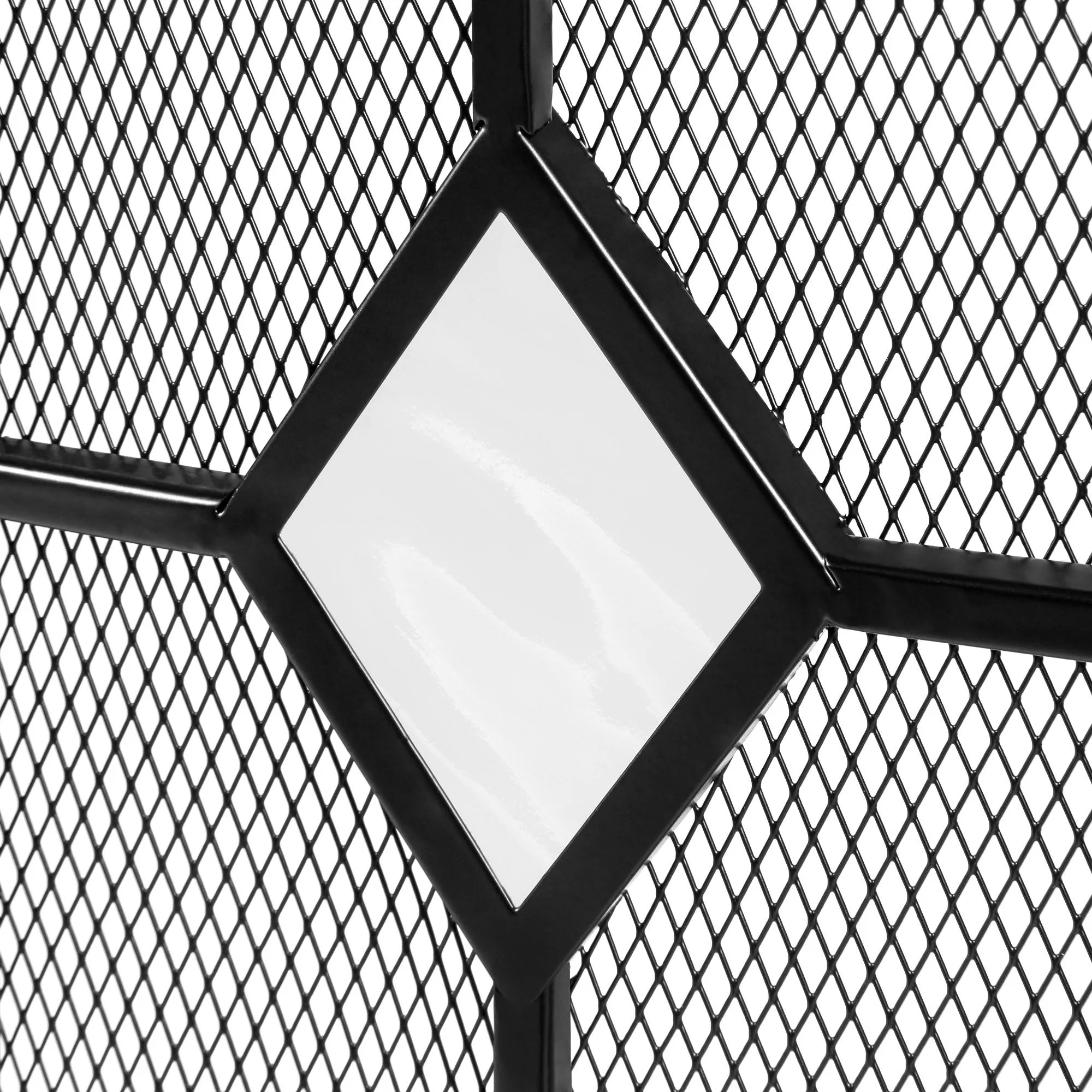 3-Panel 48x30in Glass Diamond Accent Handcrafted Iron Fireplace Screen