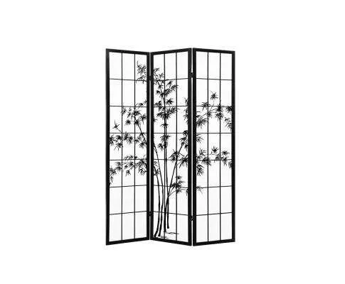 3 Panel Room Divider Screen Privacy Dividers Pine Wood Stand Shoji Bamboo Black - White