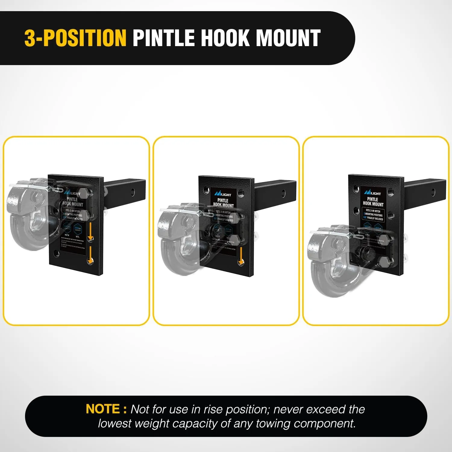 3-Position Pintle Hook Mount for 2 Inch Hitch Receiver