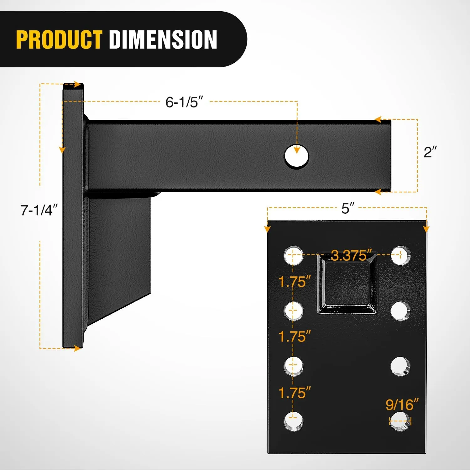 3-Position Pintle Hook Mount for 2 Inch Hitch Receiver