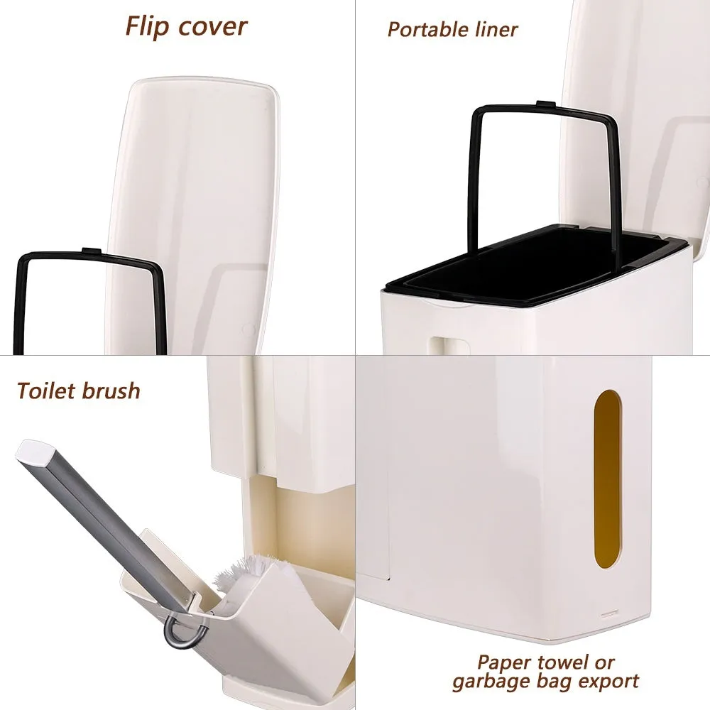 4-in-1 New Toilet Trash Can Brush Set with Toilet Brush, Bathroom Waste Bin Dustbin Garbage Bucket Bag