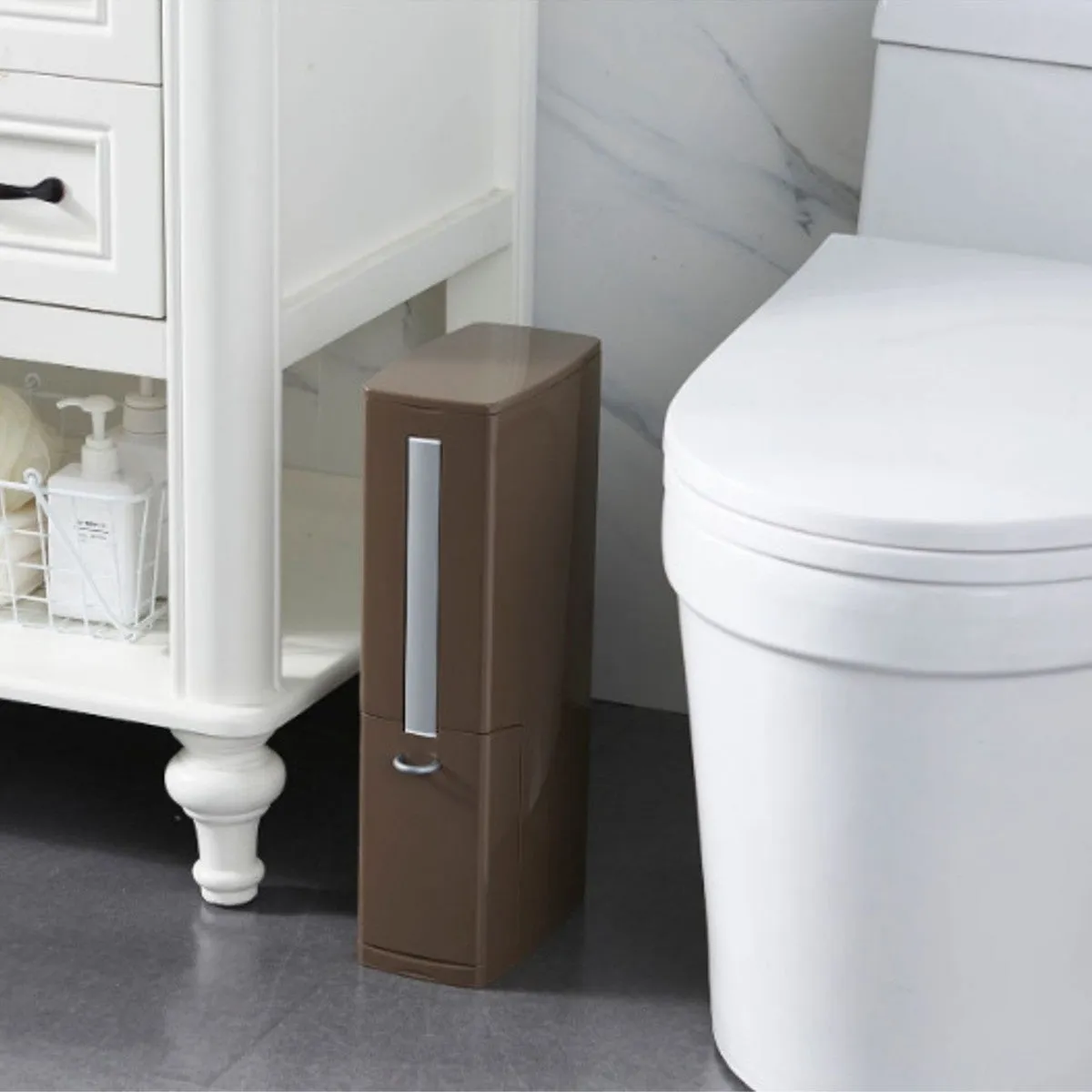 4-in-1 New Toilet Trash Can Brush Set with Toilet Brush, Bathroom Waste Bin Dustbin Garbage Bucket Bag