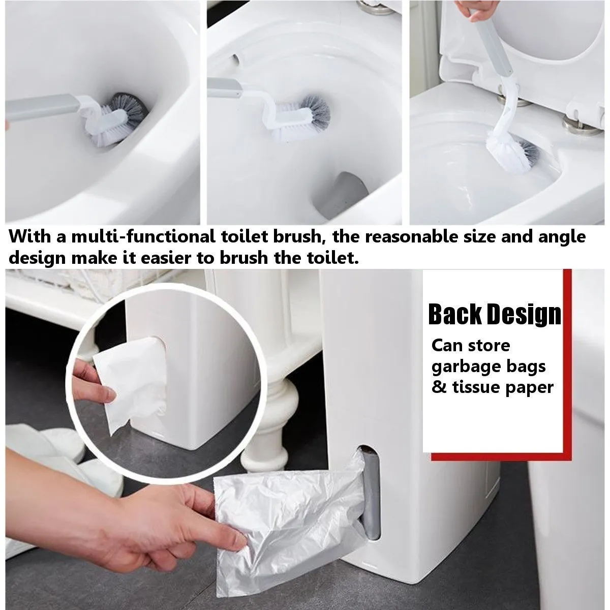 4-in-1 New Toilet Trash Can Brush Set with Toilet Brush, Bathroom Waste Bin Dustbin Garbage Bucket Bag