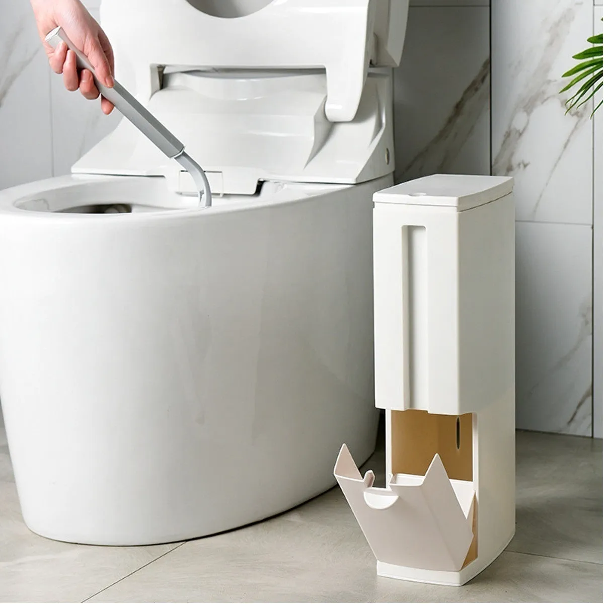 4-in-1 New Toilet Trash Can Brush Set with Toilet Brush, Bathroom Waste Bin Dustbin Garbage Bucket Bag