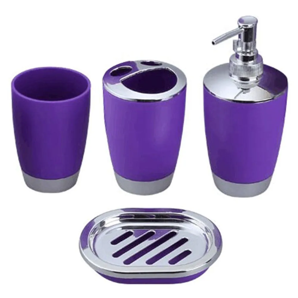 4 Pcs/Set Bathroom Suit Plastic Shampoo Press Bottle Wash Gargle Cup Toothbrush Holder Soap Dish Bath Accessories