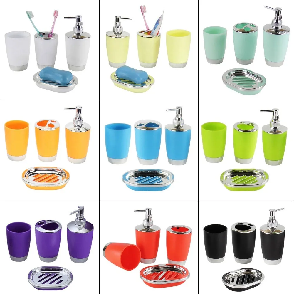 4 Pcs/Set Bathroom Suit Plastic Shampoo Press Bottle Wash Gargle Cup Toothbrush Holder Soap Dish Bath Accessories