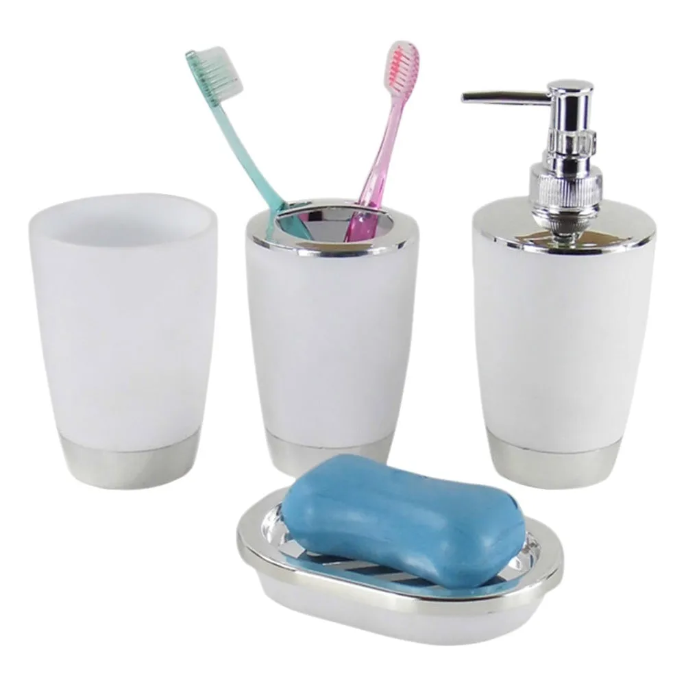 4 Pcs/Set Bathroom Suit Plastic Shampoo Press Bottle Wash Gargle Cup Toothbrush Holder Soap Dish Bath Accessories