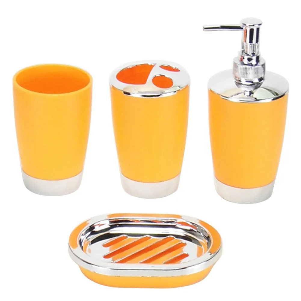 4 Pcs/Set Bathroom Suit Plastic Shampoo Press Bottle Wash Gargle Cup Toothbrush Holder Soap Dish Bath Accessories