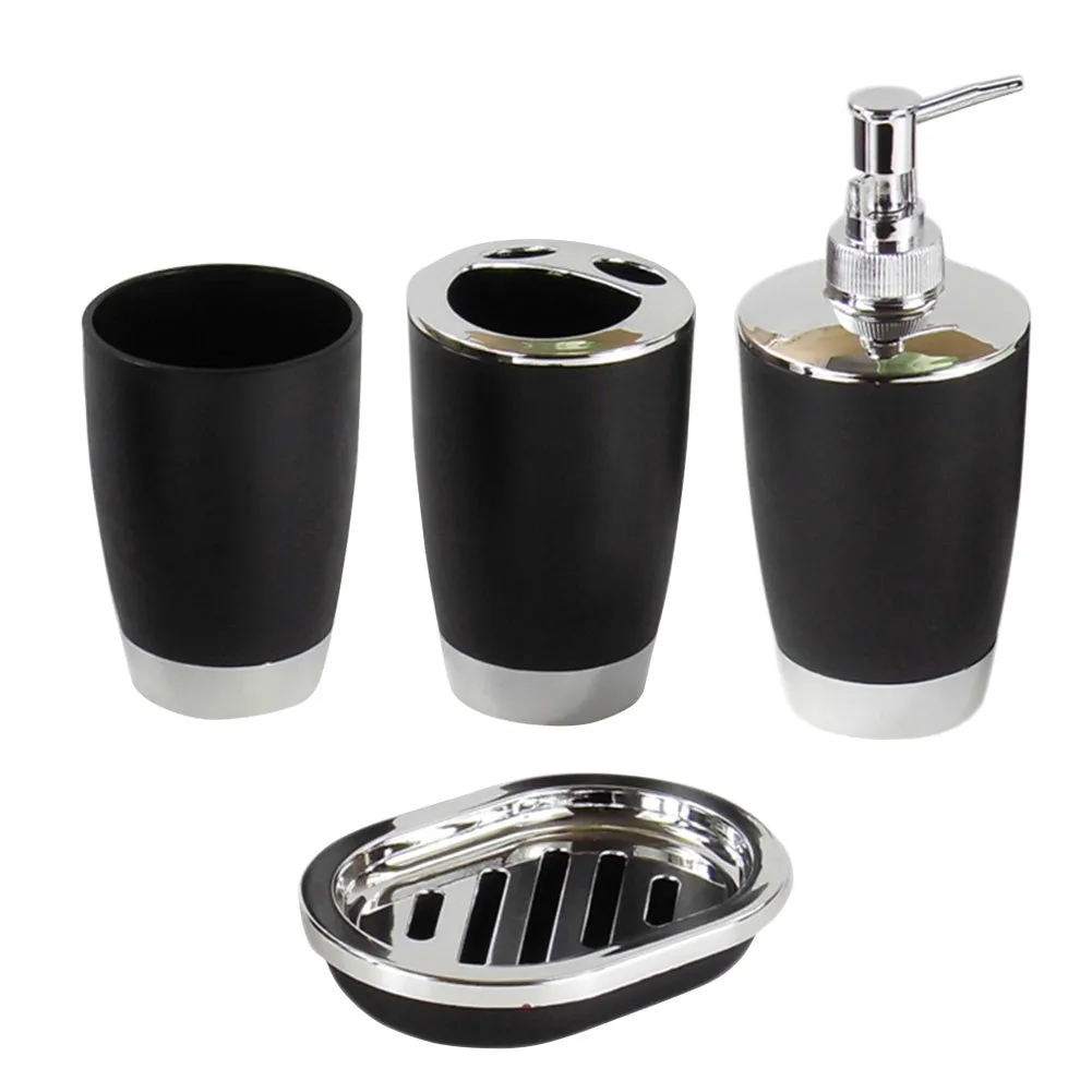 4 Pcs/Set Bathroom Suit Plastic Shampoo Press Bottle Wash Gargle Cup Toothbrush Holder Soap Dish Bath Accessories