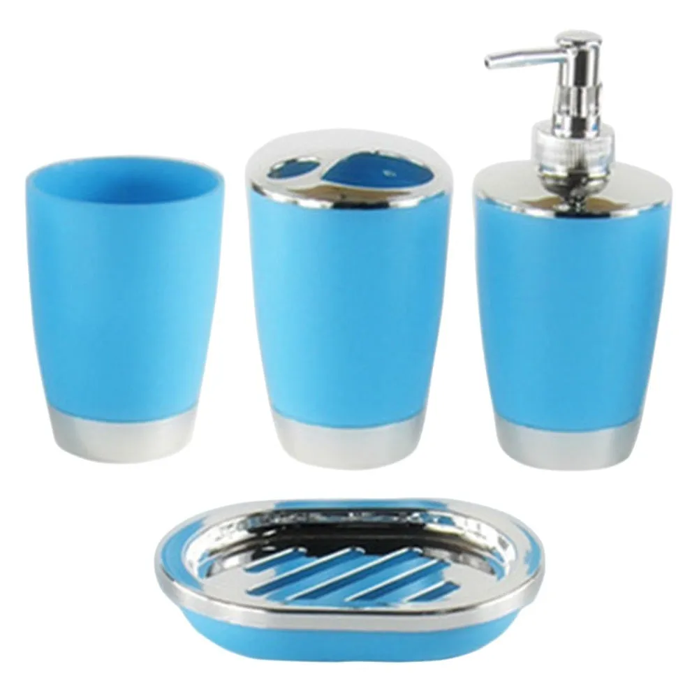 4 Pcs/Set Bathroom Suit Plastic Shampoo Press Bottle Wash Gargle Cup Toothbrush Holder Soap Dish Bath Accessories