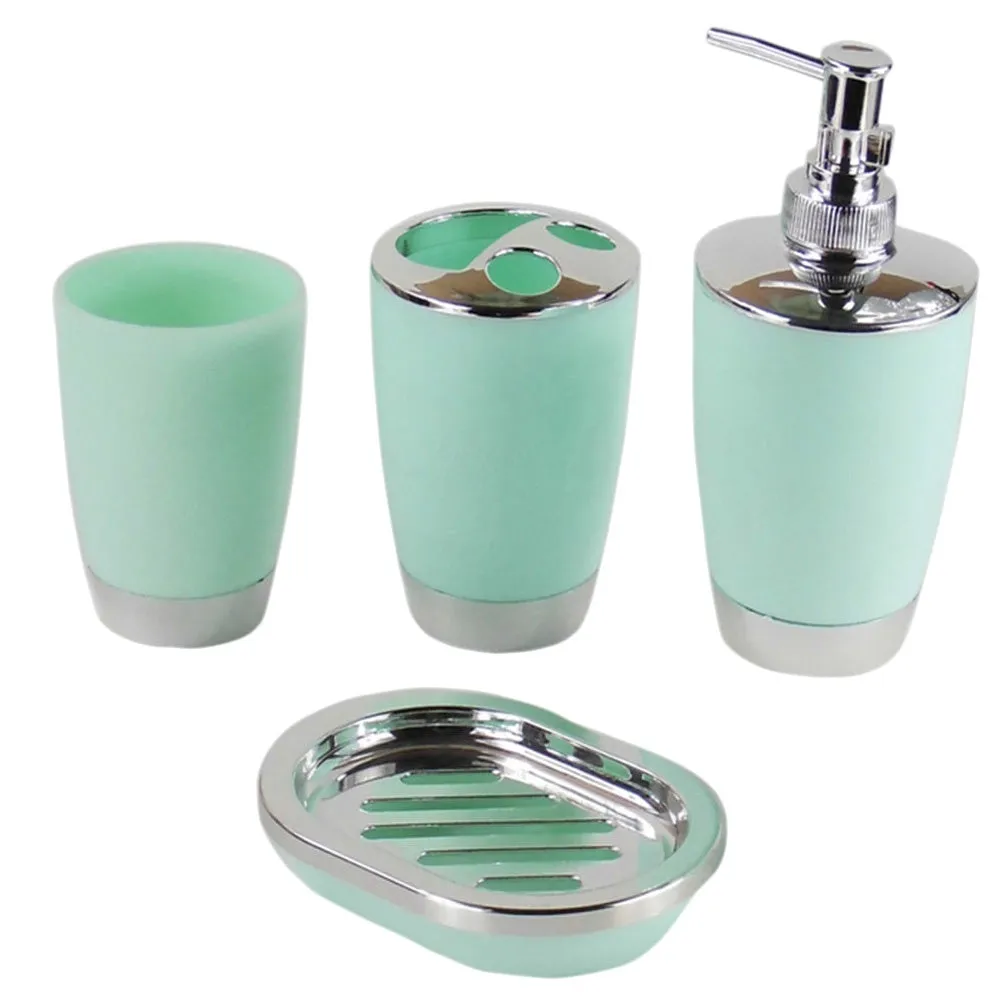 4 Pcs/Set Bathroom Suit Plastic Shampoo Press Bottle Wash Gargle Cup Toothbrush Holder Soap Dish Bath Accessories