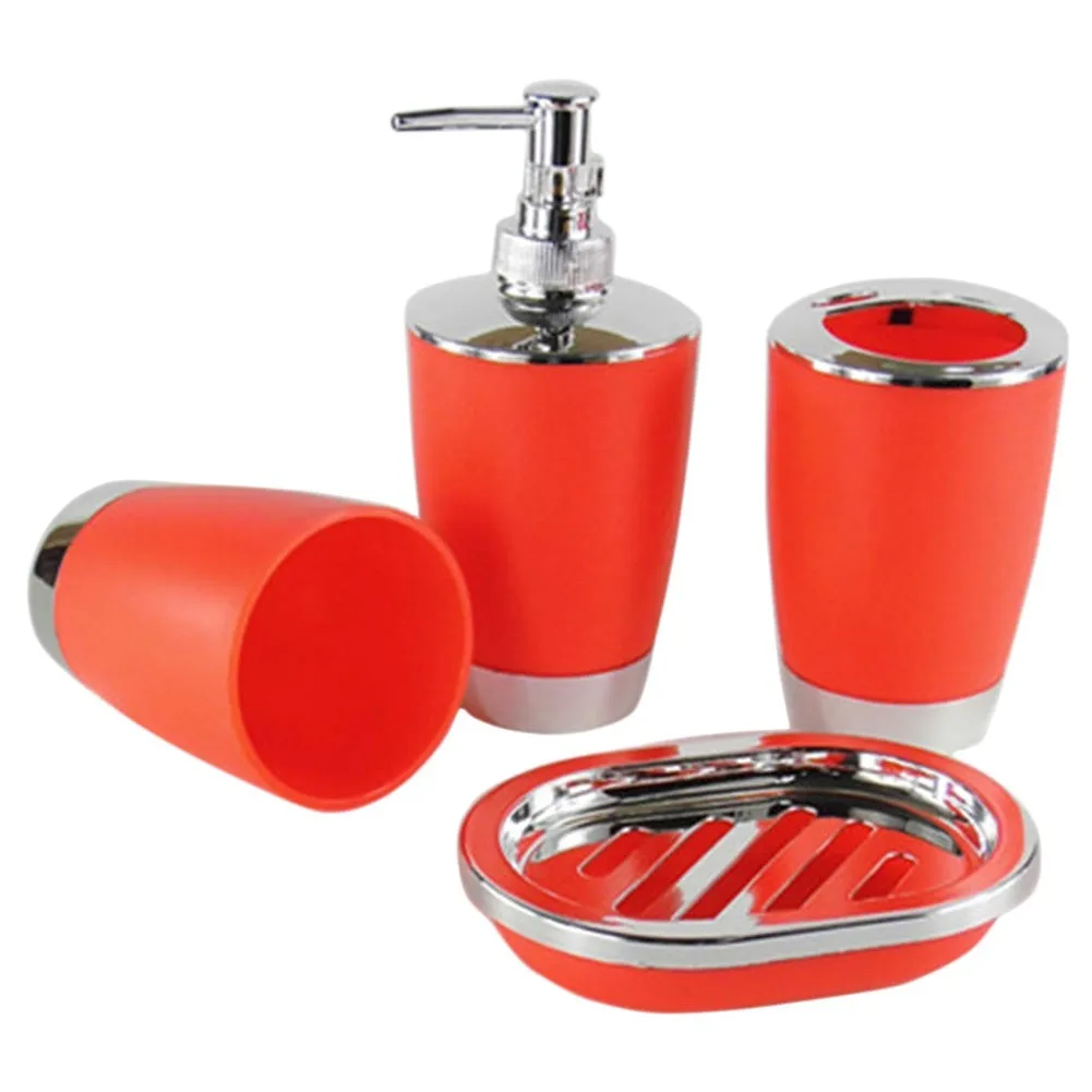 4 Pcs/Set Bathroom Suit Plastic Shampoo Press Bottle Wash Gargle Cup Toothbrush Holder Soap Dish Bath Accessories