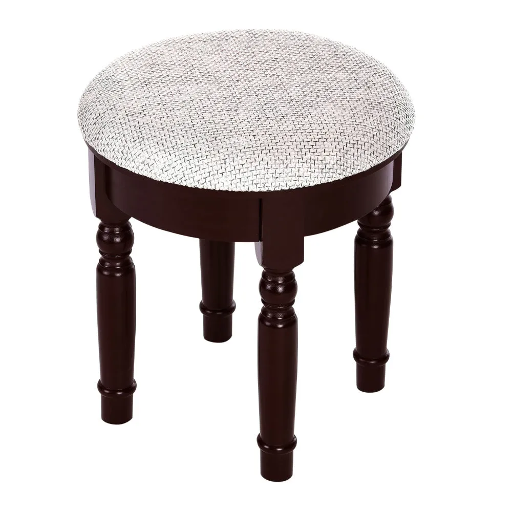 43 Inch 3 Piece Vanity Desk Set with Elegant Trifold Mirror and a Cushioned Stool, Espresso Brown Solid Wood By The Urban Port