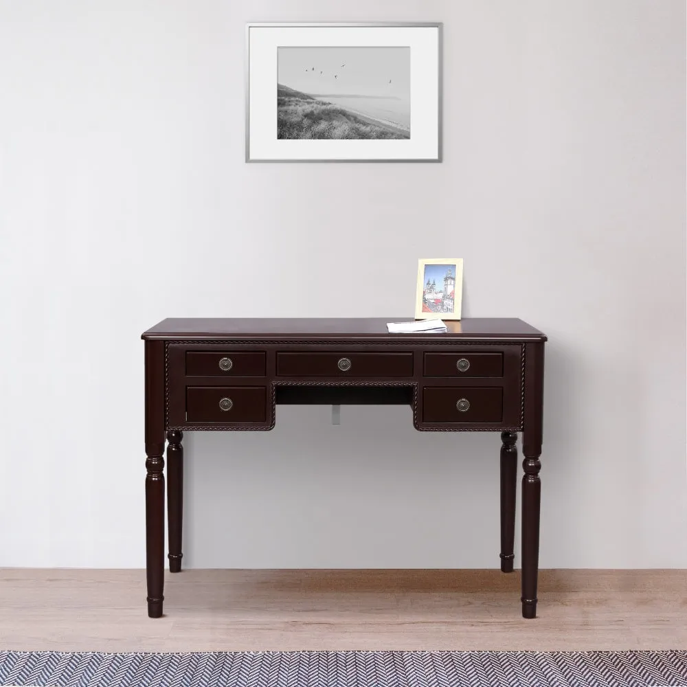 43 Inch 3 Piece Vanity Desk Set with Elegant Trifold Mirror and a Cushioned Stool, Espresso Brown Solid Wood By The Urban Port