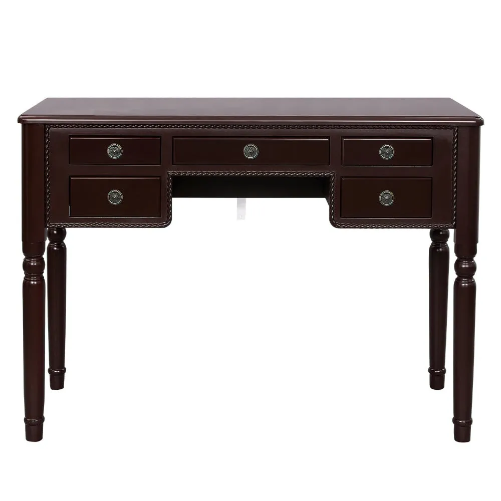 43 Inch 3 Piece Vanity Desk Set with Elegant Trifold Mirror and a Cushioned Stool, Espresso Brown Solid Wood By The Urban Port