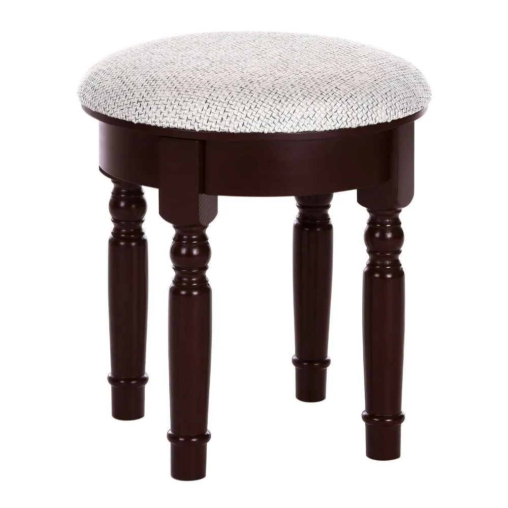 43 Inch 3 Piece Vanity Desk Set with Elegant Trifold Mirror and a Cushioned Stool, Espresso Brown Solid Wood By The Urban Port