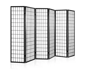 6 Panel Room Divider Privacy Screen Foldable Pine Wood Stand - Black