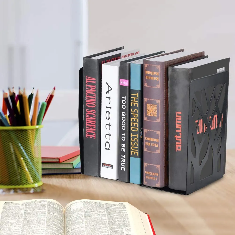 American-Elm Metal Bookends for Shelves - Non-Skid Base Book End Holders for Office- 4 Pcs Per Pack (Black)