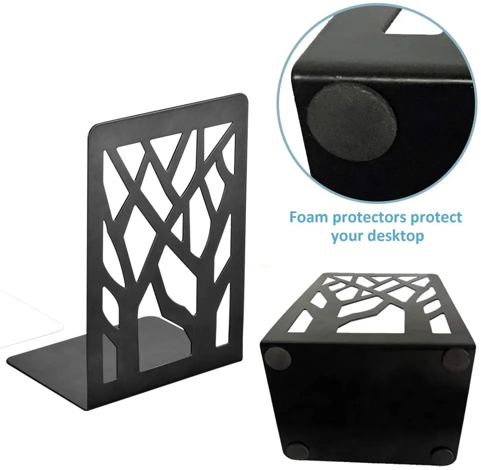 American-Elm Metal Bookends for Shelves - Non-Skid Base Book End Holders for Office- 4 Pcs Per Pack (Black)