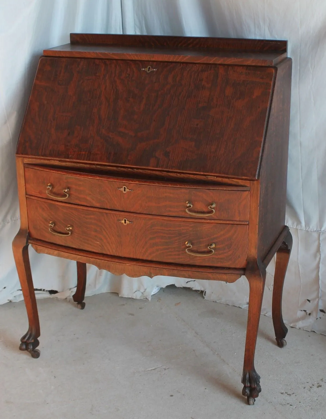 Antique Oak drop front Desk – claw feet - Writing Desk
