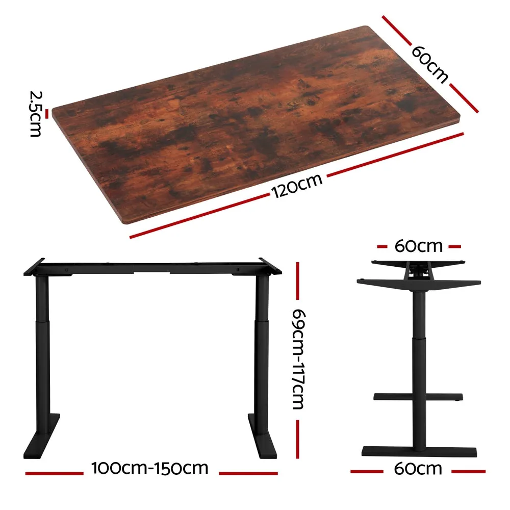 Artiss Standing Desk Motorised Electric Dual Motor Rustic Brown 120cm
