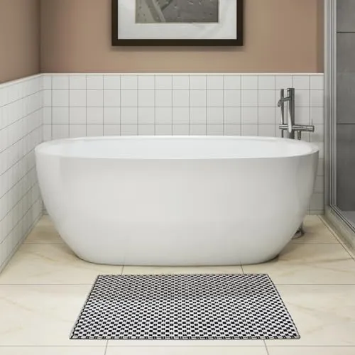 Bath Rug Mat, 20x32, Soft Shaggy Chenille Bathroom Rugs, Large Size, Super Absorbent & Thick, Non-Slip, Machine Washable Bathroom mat, Bath Mats for Bathroom, Tub & Shower（White and Black）
