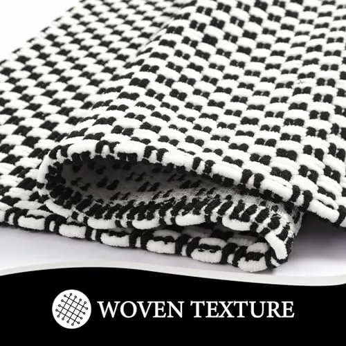 Bath Rug Mat, 20x32, Soft Shaggy Chenille Bathroom Rugs, Large Size, Super Absorbent & Thick, Non-Slip, Machine Washable Bathroom mat, Bath Mats for Bathroom, Tub & Shower（White and Black）
