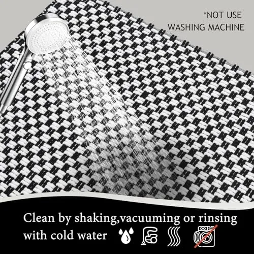 Bath Rug Mat, 20x32, Soft Shaggy Chenille Bathroom Rugs, Large Size, Super Absorbent & Thick, Non-Slip, Machine Washable Bathroom mat, Bath Mats for Bathroom, Tub & Shower（White and Black）