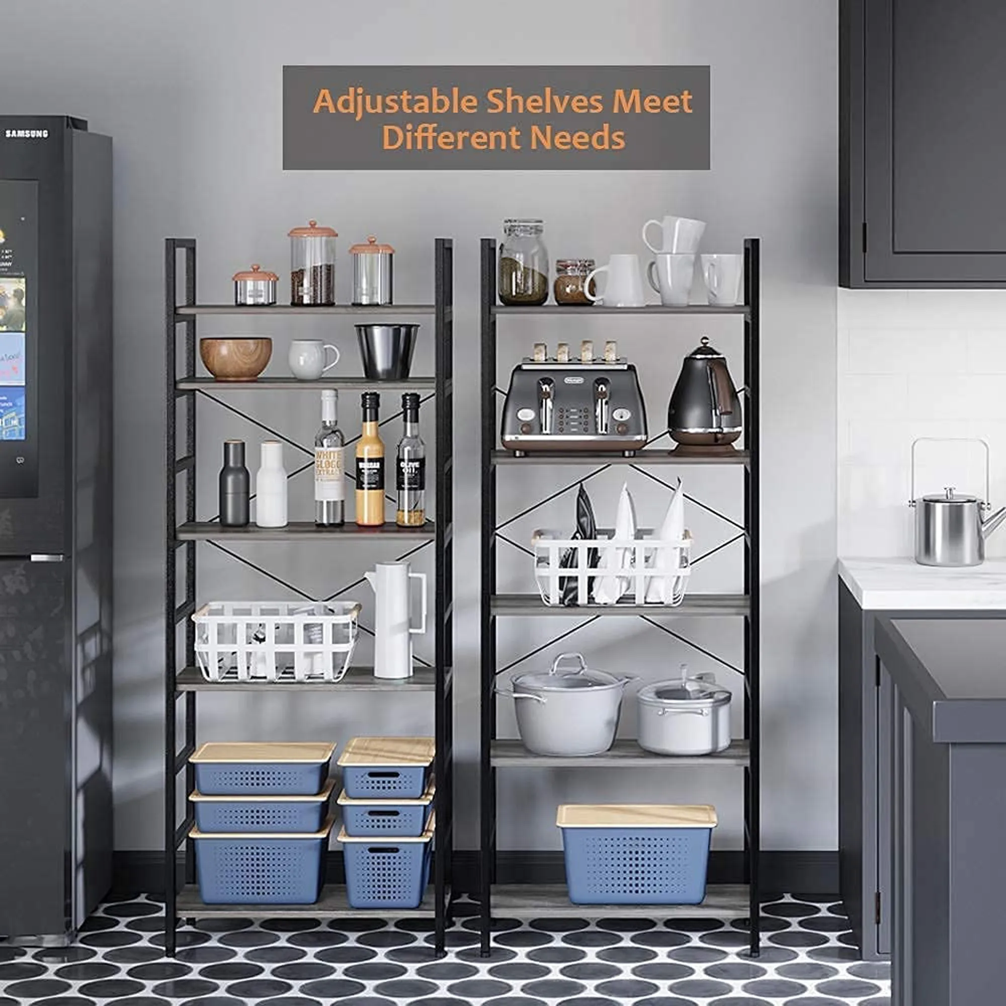 Bestier 5 Tier Adjustable Multifunctional Storage Bookcase 26", Gray (Used)