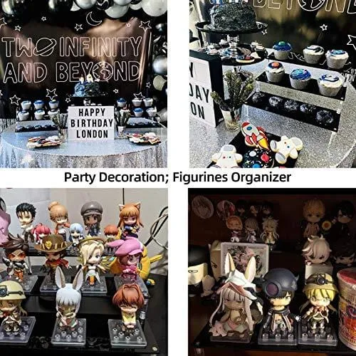Black 3 Tier Acrylic Cupcake Display Stand, Collection Organizer Shelf, Desserts Holder, Collections Organizer and Cosmetic Items Display Risers ( 1 Pack - 12" x 10.2" x 6.3" )