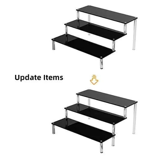Black 3 Tier Acrylic Cupcake Display Stand, Collection Organizer Shelf, Desserts Holder, Collections Organizer and Cosmetic Items Display Risers ( 1 Pack - 12" x 10.2" x 6.3" )