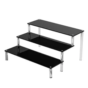 Black 3 Tier Acrylic Cupcake Display Stand, Collection Organizer Shelf, Desserts Holder, Collections Organizer and Cosmetic Items Display Risers ( 1 Pack - 12" x 10.2" x 6.3" )