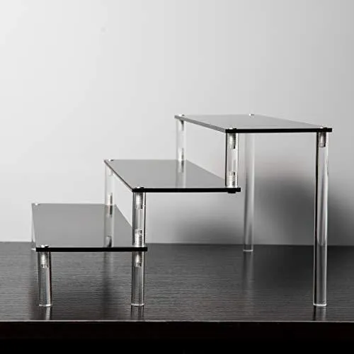 Black 3 Tier Acrylic Cupcake Display Stand, Collection Organizer Shelf, Desserts Holder, Collections Organizer and Cosmetic Items Display Risers ( 1 Pack - 12" x 10.2" x 6.3" )