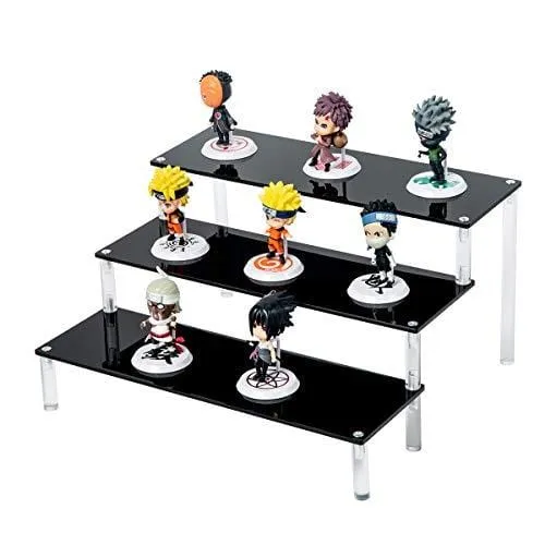 Black 3 Tier Acrylic Cupcake Display Stand, Collection Organizer Shelf, Desserts Holder, Collections Organizer and Cosmetic Items Display Risers ( 1 Pack - 12" x 10.2" x 6.3" )