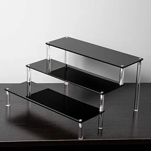 Black 3 Tier Acrylic Cupcake Display Stand, Collection Organizer Shelf, Desserts Holder, Collections Organizer and Cosmetic Items Display Risers ( 1 Pack - 12" x 10.2" x 6.3" )