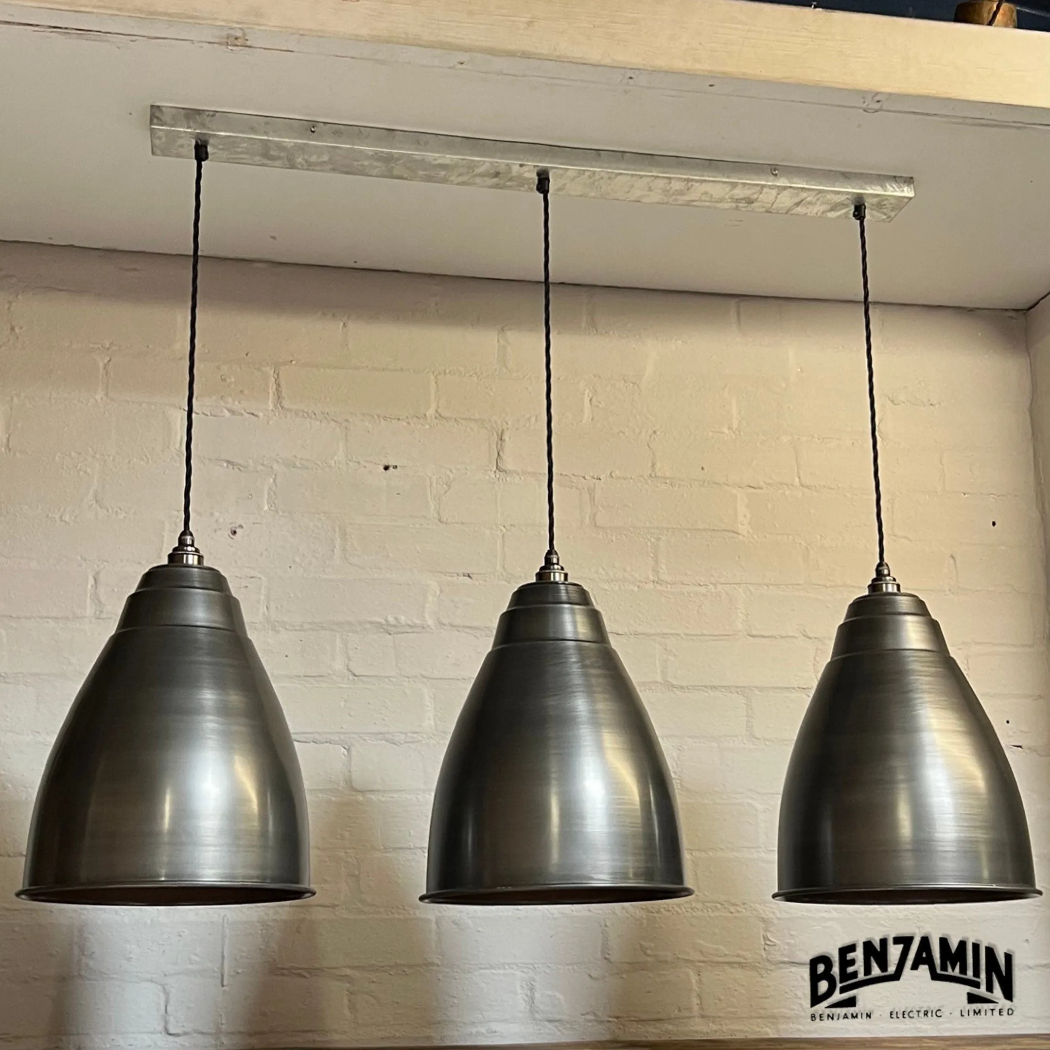 Brooke XL ~ 3 x Pewter Shade Design Pendant Set Track Light Cluster | 11.5 Inch | Dome